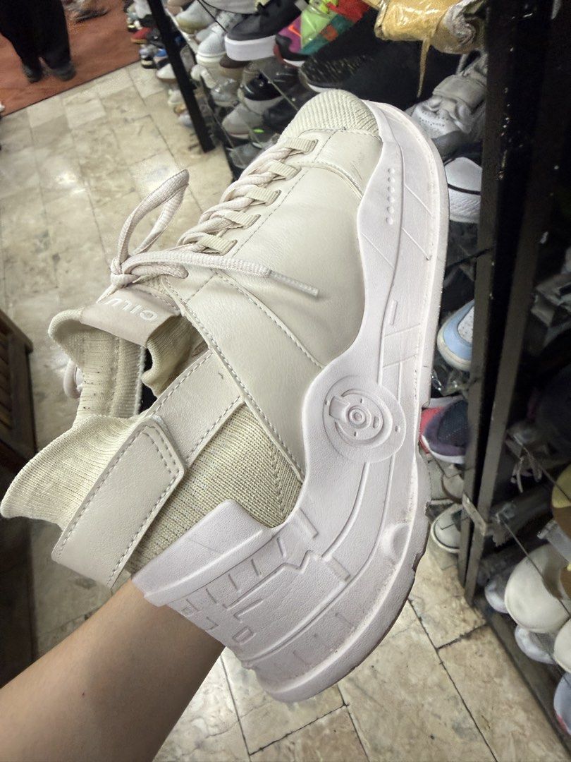 Ccilu Cream Chunky Sneakers Platform Shoes (Category: Sneakers) located in Abucay. Submitted by fastlion.584bdf (Listing ID 1465363078, Image 1). Description: - Brand: Ccilu - Color: Cream - Style: Chunky sneakers with slip-on sock collar, lace-up front, and ankle strap - Sole: Thick platform with textured geometric details - Condition: Clean knit upper and leather overlays, with moderate wear on outsoles - Features: Stylish everyday kicks with s