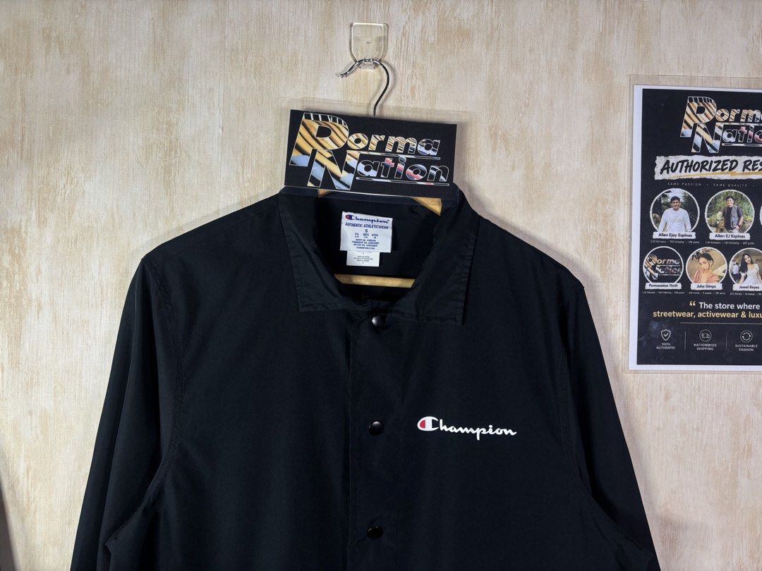CHAMPION COACH’S JACKET (Category: Coats, Jackets and Outerwear) located in Cabuyao City. Submitted by pormanation-thrift-store (Listing ID 1465192316, Image 3). Description: CHAMPION COACH’S JACKET Condition: LIKE NEW Color rate: 10/10 (PWEDE SA MASELAN) Size: SMALL Dimes: 22”Wx27”L Issue: NONE❌ Price: 1500.