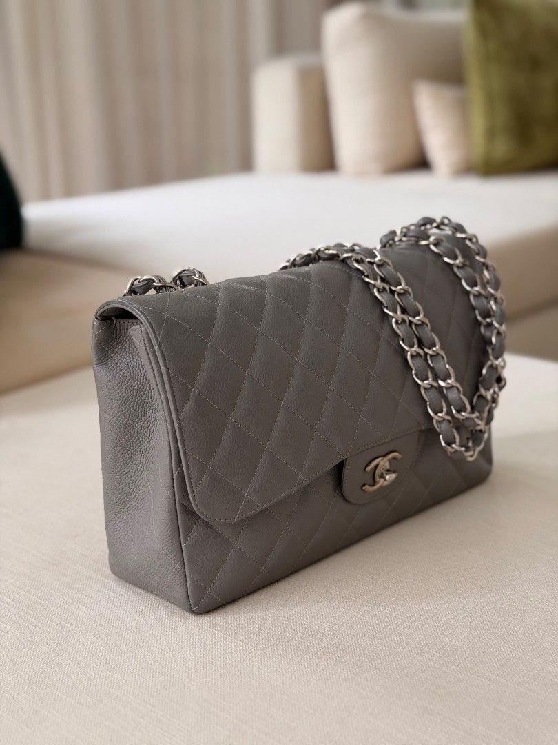 Chanel Classic Jumbo Flap in Grey Caviar (Category: Luxury Bags & Wallets) located in Pasig City. Submitted by ejereyes (Listing ID 1465310648, Image 3). Description: Chanel Classic Jumbo Flap Grey Caviar, Silver Hardware Series 18 Mint Condition Personal collection Bought in Singapore Complete with box, dust bag, authenticity card Message for any questions or inquiries :) Location is in Ugong, Pasig.