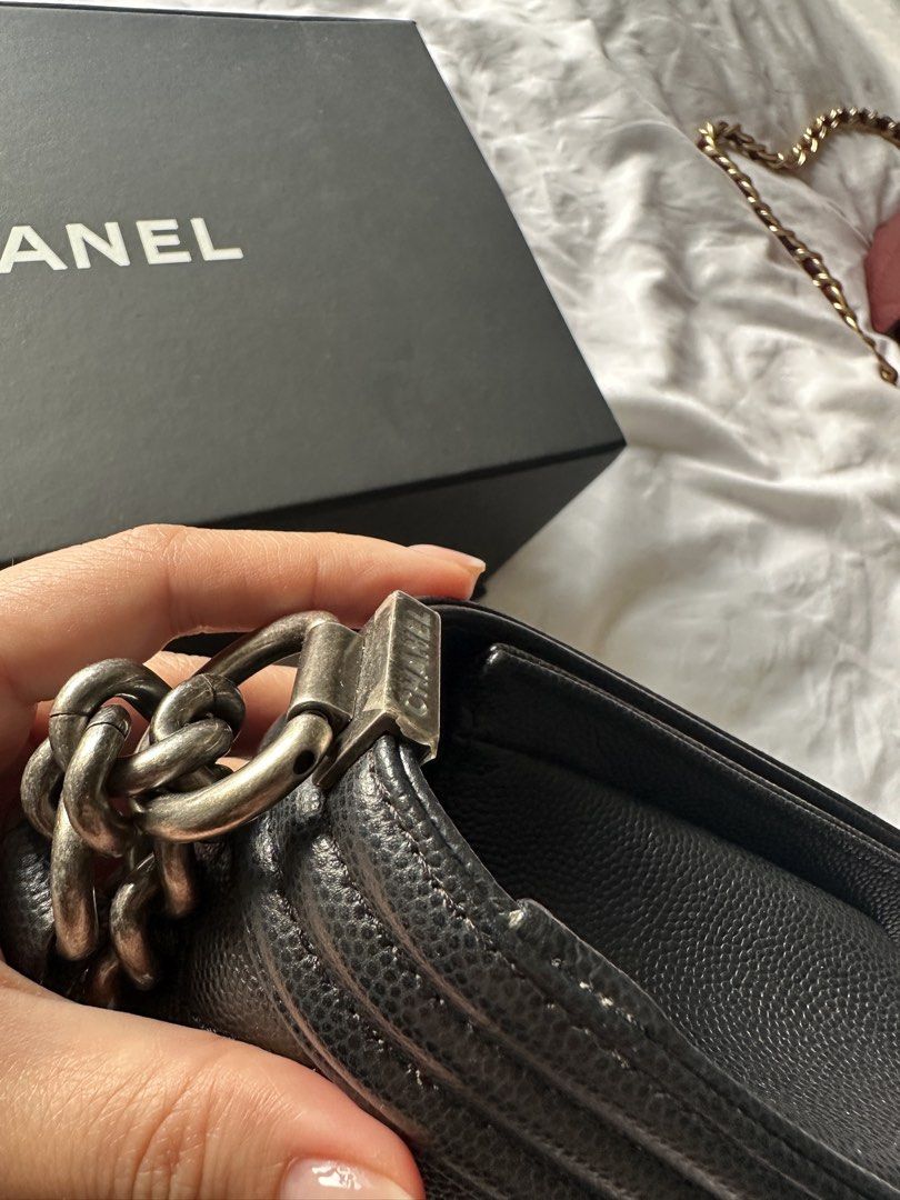 CHANEL LE BOY CAVIAR LEATHER SMALL RHW (Category: Luxury Bags & Wallets) located in Taguig. Submitted by luxuryfindsforless (Listing ID 1465237322, Image 3). Description: Chanel le boy Caviar leather RHW Complete set Good as new Still with stickers .