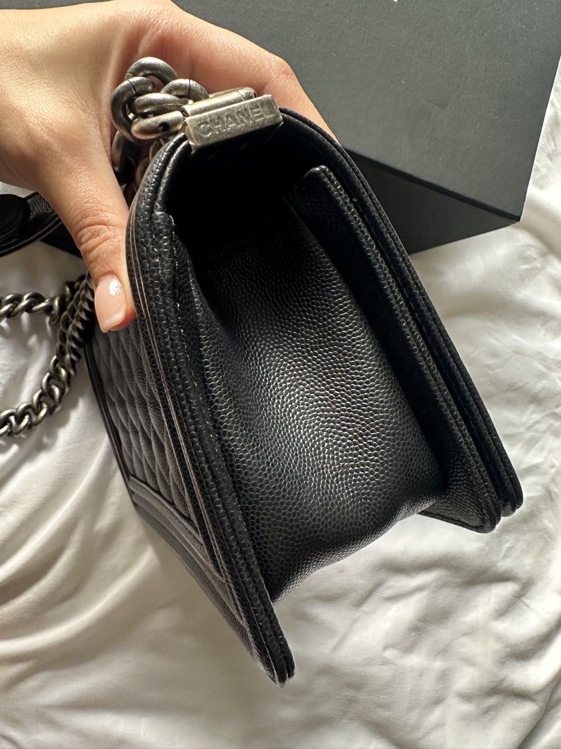 CHANEL LE BOY CAVIAR LEATHER SMALL RHW (Category: Luxury Bags & Wallets) located in Taguig. Submitted by luxuryfindsforless (Listing ID 1465237322, Image 2). Description: Chanel le boy Caviar leather RHW Complete set Good as new Still with stickers .