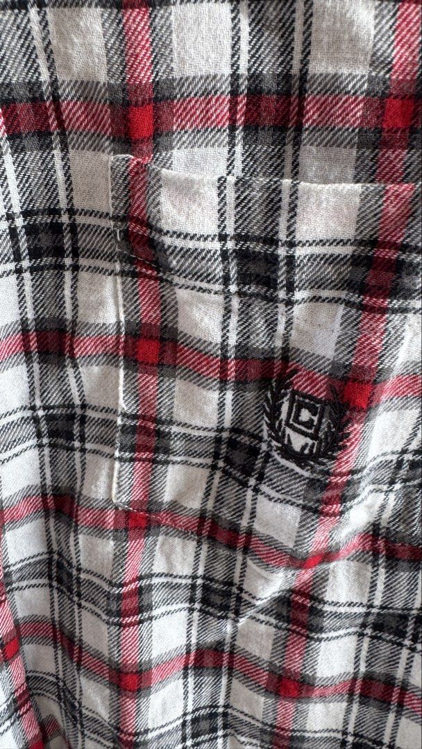 Chaps Brushed Flannel Plaid Shirt Size L (Category: Tshirts & Polo Shirts ) located in Quezon City. Submitted by meezck (Listing ID 1465187617, Image 3). Description: - Brand: Chaps - Style: Brushed flannel button-down shirt - Color/Pattern: Red, black, and white plaid - Size: L (Tag on collar) - Material: 100% Cotton, Made in India - Features: Single chest pocket with small embroidered logo, standard collar, long sleeves - Condition: Excellent p