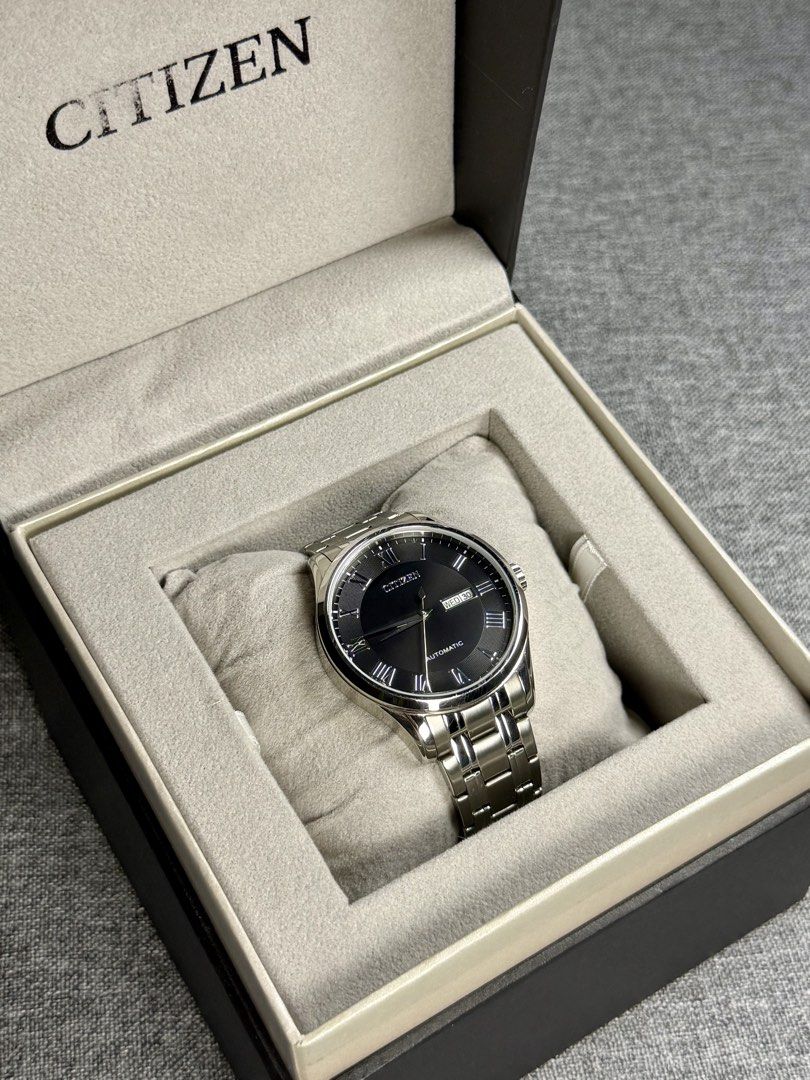 Citizen Automatic Dress Watch (Category: Men's Watches) located in Bacoor. Submitted by offtheclock (Listing ID 1465271832, Image 1). Description: Citizen Automatic Dress Watch Condition: Pre-owned Reference No: NH8360-80E Movement: Automatic Self Winding (8200) Power Reserve: Approximately 40 Hours Material: Stainless Steel Case Diameter: 41mm (Mineral Crystal) Dial: Black Dial with Silver-Tone Hands and Roman Numeral Hour Markers Strap: Origina