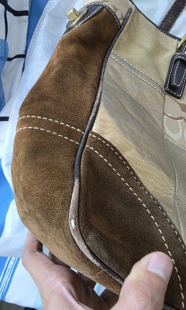 Coach patchwork (Category: Shoulder Bags) located in Singapore. Submitted by rainbowpoppy (Listing ID 1465186451, Image 6). Description: vintage coach patchwork (gold) i have tried to show actual condition of bag pls review all photos closely well used piping, straps, suede areas. with hangtag and generic dust bag (not coach) preloved, not for fussies. meet up at khatib.