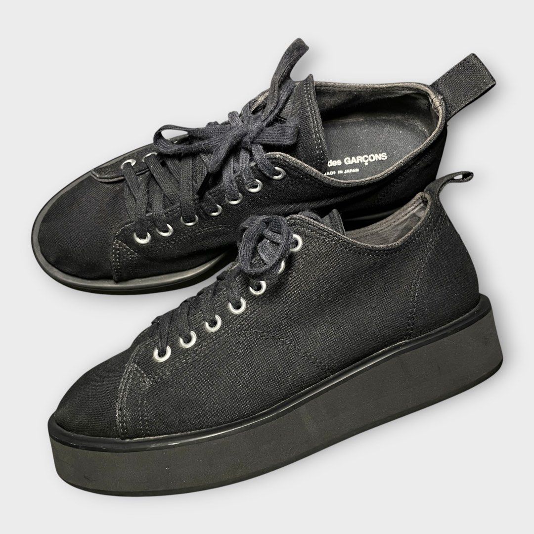 Comme des Garcons A/W13 - Runway Canvas Platform Sneakers (Category: Sneakers) located in Los Banos. Submitted by declutterking (Listing ID 1465211720, Image 3). Description: Size 24.0cm on tag • look 2 of Autumn/Winter 2013 runway • canvas material • platform style • pair only Dimensions: 3.8" sole height Used condition Authentic.