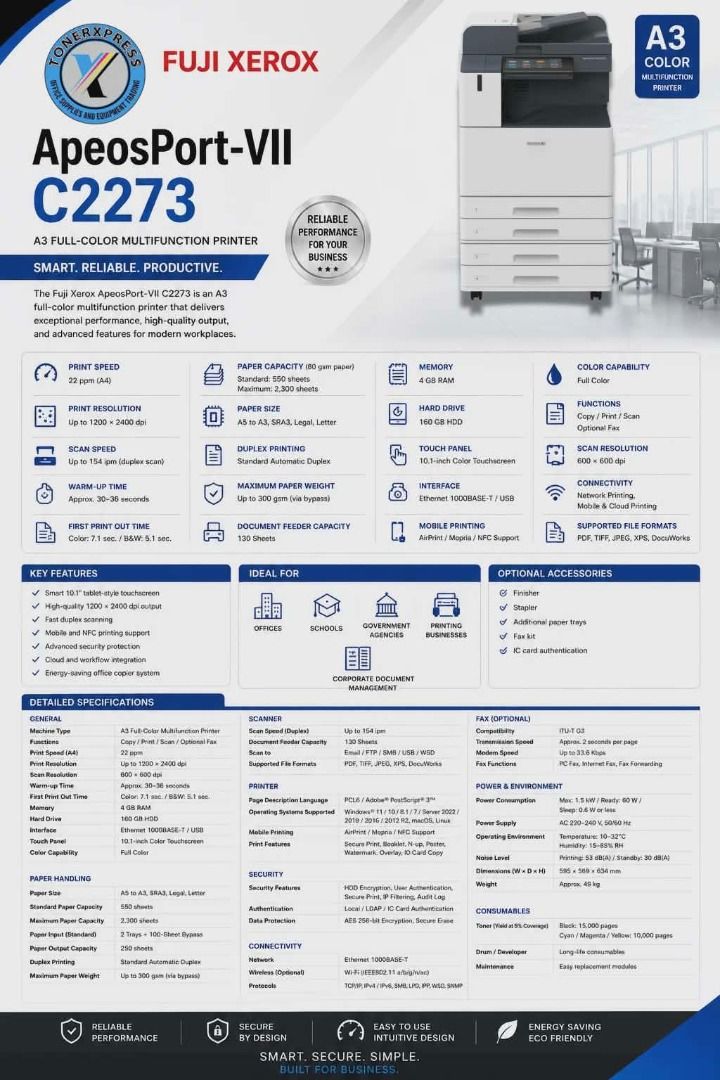 Commercial Multifunction Printer Copier Machine (Category: Printers, Scanners & Copiers) located in Caloocan City. Submitted by copiermach60483 (Listing ID 1465193867, Image 2). Description: - Heavy-duty commercial multifunction printer and copier - Large touchscreen control panel for easy operation - Multiple paper trays built into the base unit - Fully functional and ready for office deployment - Note: Heavy machine, strict buyer pickup or spec