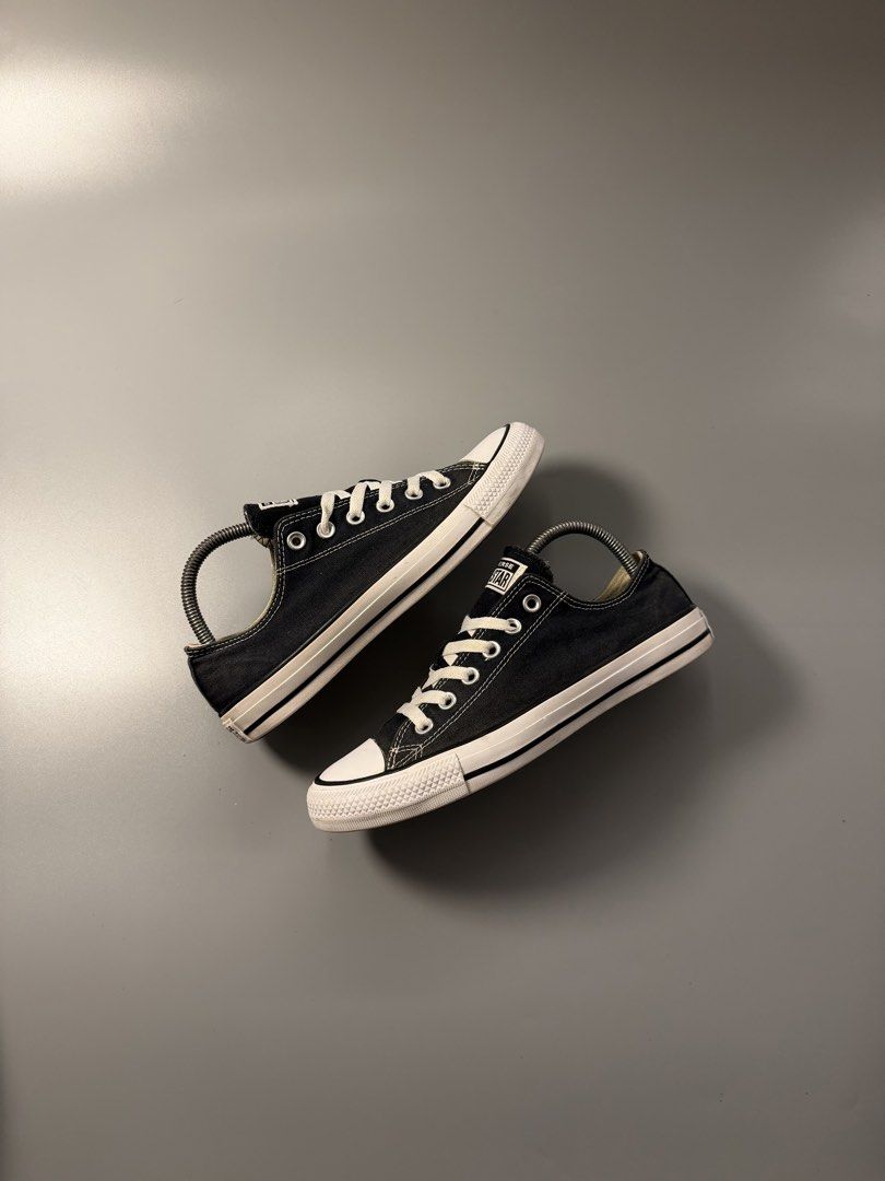 Converse All Star Black Low Top Sneakers (Category: Sneakers) located in Quezon City. Submitted by markieexp (Listing ID 1465283792, Image 1). Description: - Brand: Converse - Style: Low-top canvas sneakers - Color: Black with white contrast stitching and white rubber sole - Size: US Men's 7 / Women's 9 / EU 40 - Condition: Clean, interior tags intact, minimal wear on bottom tread - Inclusions: Original white laces.