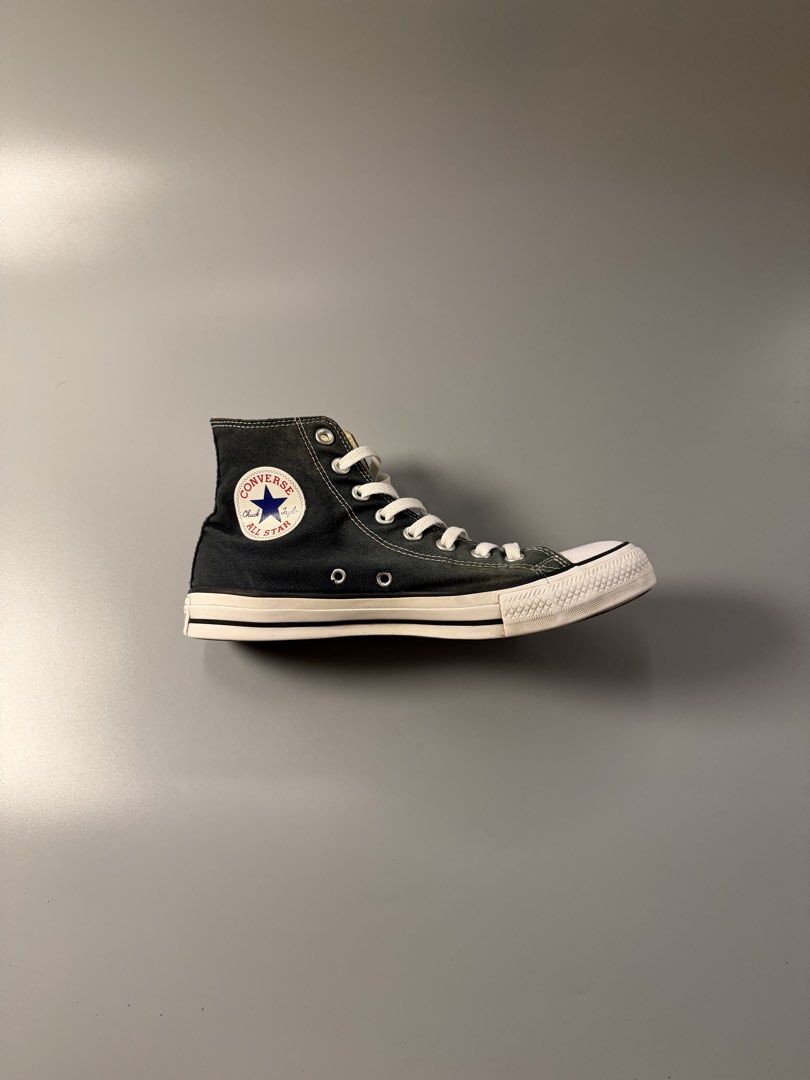Converse Chuck Taylor All Star High Top Dark Grey (Category: Sneakers) located in Quezon City. Submitted by markieexp (Listing ID 1465283578, Image 2). Description: - Color: Dark grey with white laces - Size: Men's 7.5 / Women's 9.5 / UK 7.5 / EUR 41 (260mm) - Classic canvas upper with iconic All Star ankle patch and metal ventilation eyelets - Durable vulcanized rubber soles with minimal tread wear - Ready to wear, timeless street style.