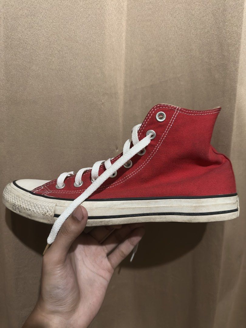 Converse Chuck Taylor All Star High Top Red (Category: Sneakers) located in Quezon City. Submitted by bebe0827 (Listing ID 1465301001, Image 3). Description: - Brand: Converse - Model: Chuck Taylor All Star High Top - Color: Vibrant Red - Material: Durable canvas upper - Details: White rubber toe cap, midsoles with classic black piping, white laces with metal eyelets - Feature: Iconic ankle patch on the inner side - Style: Great classic casual sn