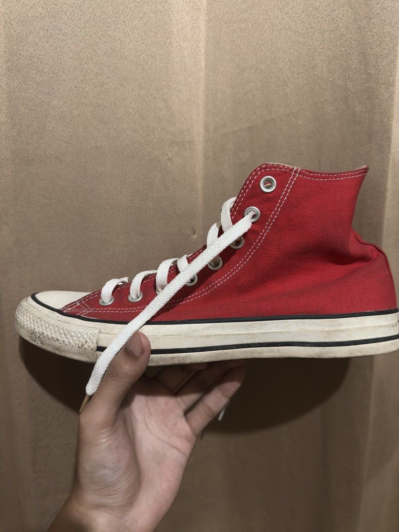 Converse Chuck Taylor All Star High Top Red (Category: Sneakers) located in Quezon City. Submitted by bebe0827 (Listing ID 1465301001, Image 2). Description: - Brand: Converse - Model: Chuck Taylor All Star High Top - Color: Vibrant Red - Material: Durable canvas upper - Details: White rubber toe cap, midsoles with classic black piping, white laces with metal eyelets - Feature: Iconic ankle patch on the inner side - Style: Great classic casual sn