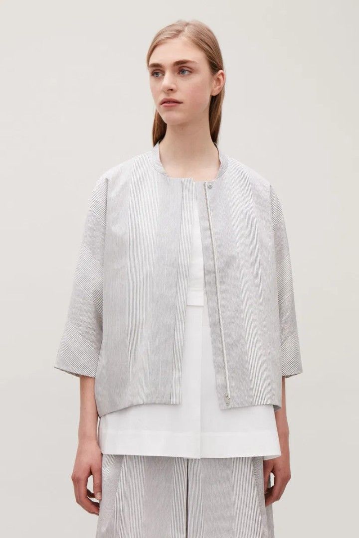 Cos Boxy Striped Jacket (Category: Coats, Jackets and Outerwear) located in Abucay. Submitted by jamesnike21 (Listing ID 1465310506, Image 1). Description: 📌Cos Boxy Stripe Jacket 📌excellent with minor stain...see pics 📌size 34 on tag 📌width 21' 📌length 22' 📌Slightly wrinkled due to storage 👍 📌The color of the product may differ from actual color depending on the type, condition of the display, surrounding light and other factors. 👍 📌Fo