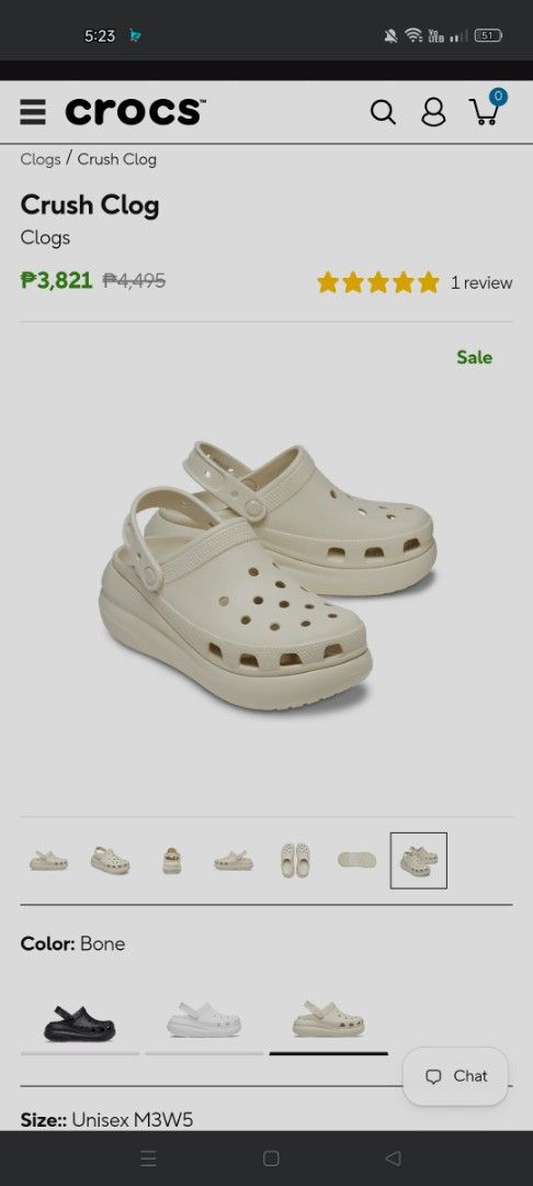 Crocs Crush Clog Bone (Category: Slippers and slides) located in Manila. Submitted by mysticflower_85161d (Listing ID 1465363901, Image 1). Description: - Model: Crocs Crush Clog - Color: Bone - Size: Unisex M6W8 - Condition: Like New - Chunky platform style with elevated height - Signature ventilation holes on the upper - Pivoting heel strap for a secure fit With free metal jibitz, bought in UAE Location: QC.