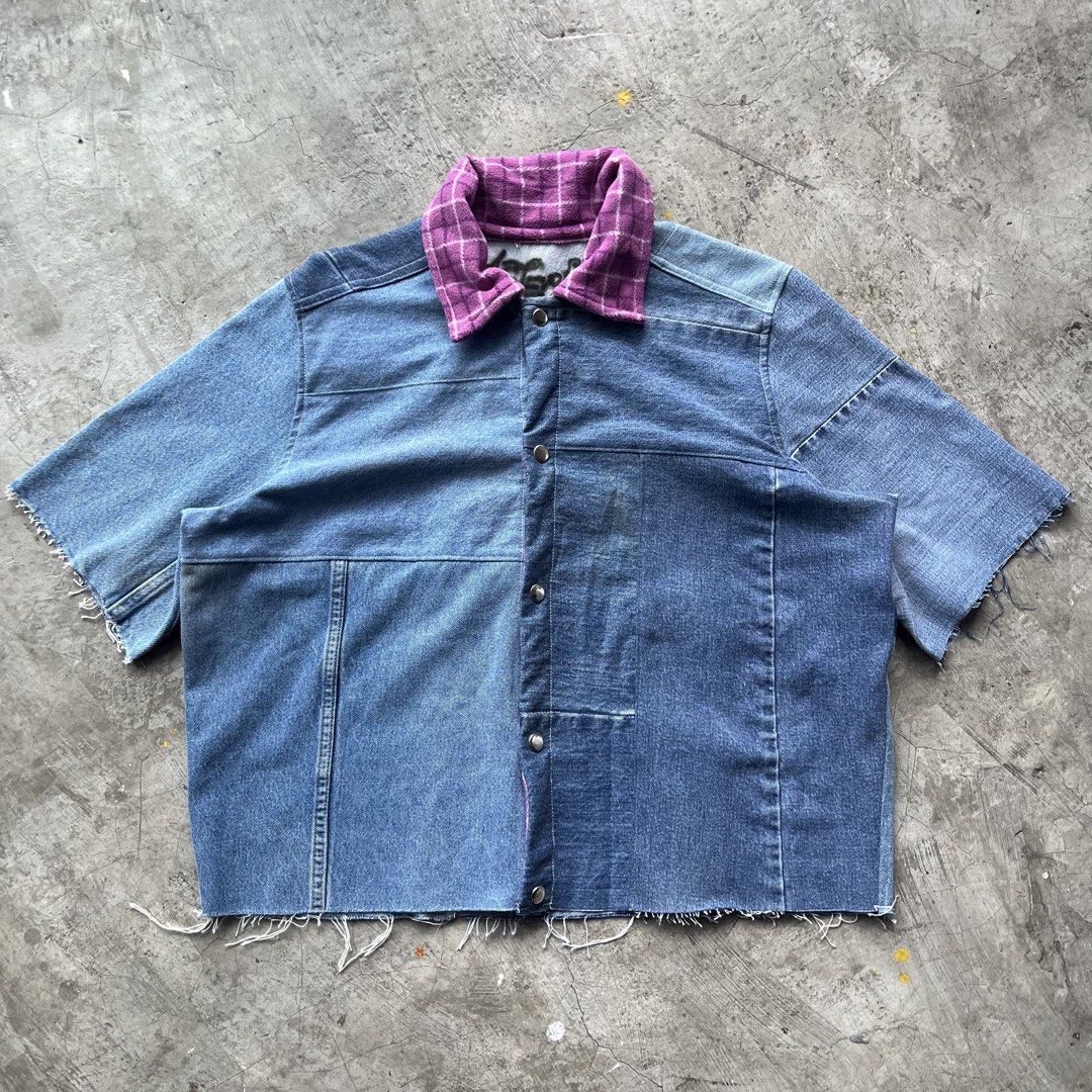 Custom Afterlife Atelier Patchwork Denim Short Sleeve Shirt (Category: Shirts) located in Bulacan. Submitted by afterlife___atelier (Listing ID 1465258481, Image 1). Description: Size:L Good for height:5’5-5’8 Model height: 5’5 Condition:5/5 Material: Denim Retaso -Dimensions Length: 23” Width: 23” 🚚Courier:J&T / Lalamove 💸Payment:Paymaya/Gcash 📍Location:Fairview QC Please see description and double check pictures that are provided. Don’t hesi