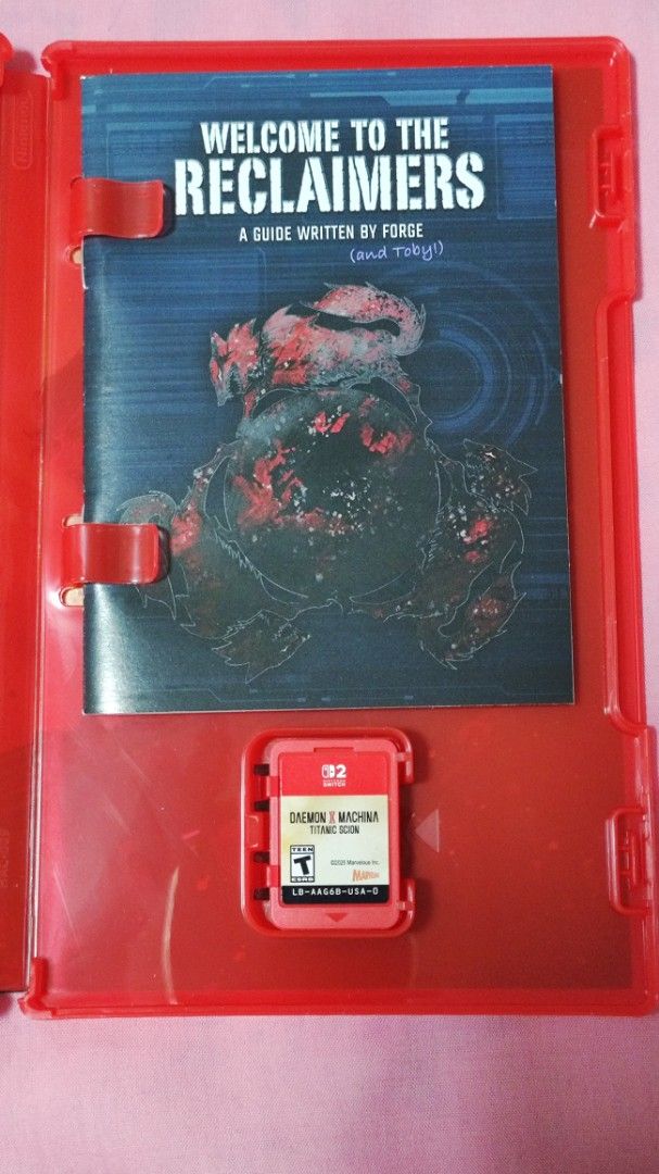 Daemon X Machina Titanic Scion Nintendo Switch Game (Category: Nintendo) located in Caloocan City. Submitted by b2d14d4d2a98730442c4f479d07528 (Listing ID 1465300544, Image 2). Description: - Game: Daemon X Machina (Titanic Scion Edition) for Nintendo Switch - Condition: Complete in Box (CIB) with original game case and cartridge - Includes: Rare 'Welcome to the Reclaimers' booklet guide and insert - ESRB Rating: Teen (T) - Status: Tested, 100% w