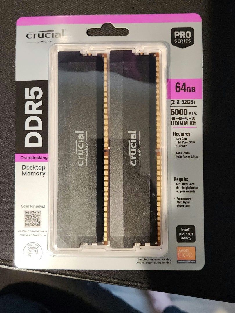 Ddr5 64 gb crucial 6000mt (Category: Other Accessories) located in Dasmarinas. Submitted by bestpcshop (Listing ID 1465196022, Image 1). Description: BRANDNEW SEALED.