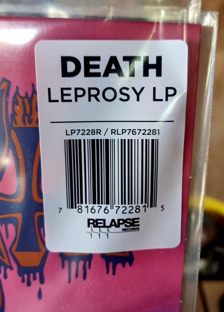 Death - Leprosy LP Relapse Records Vinyl Record (Category: Vinyls) located in Davao. Submitted by joee.joee (Listing ID 1465214550, Image 2). Description: - Artist & Album: Death - Leprosy Vinyl LP - Label & Catalog Number: Relapse Records, LP7228R / RLP7672281 - Condition: Brand new, still inside a protective plastic sleeve - Genre: Classic Death Metal - Tracklist includes: Leprosy, Born Dead, Forgotten Past, Left to Die, Pull the Plug, Open Cas
