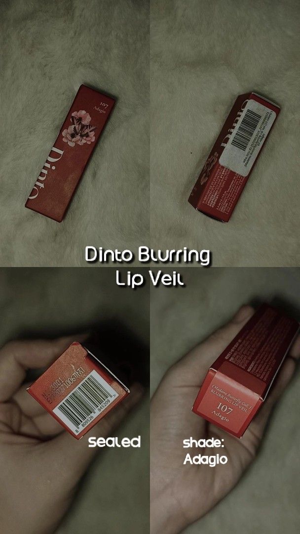 Dinto Blurring Lip Veil - 107 Adagio (Category: Makeup) located in Manila. Submitted by mabe_lll (Listing ID 1465288261, Image 1). Description: - Brand: Dinto - Product: Blurring Lip Veil - Shade: 107 Adagio - Condition: Brand new, completely sealed and unopened box - Formula: Smooth, non-drying, and blurs lip lines - Perfect everyday wearable shade.