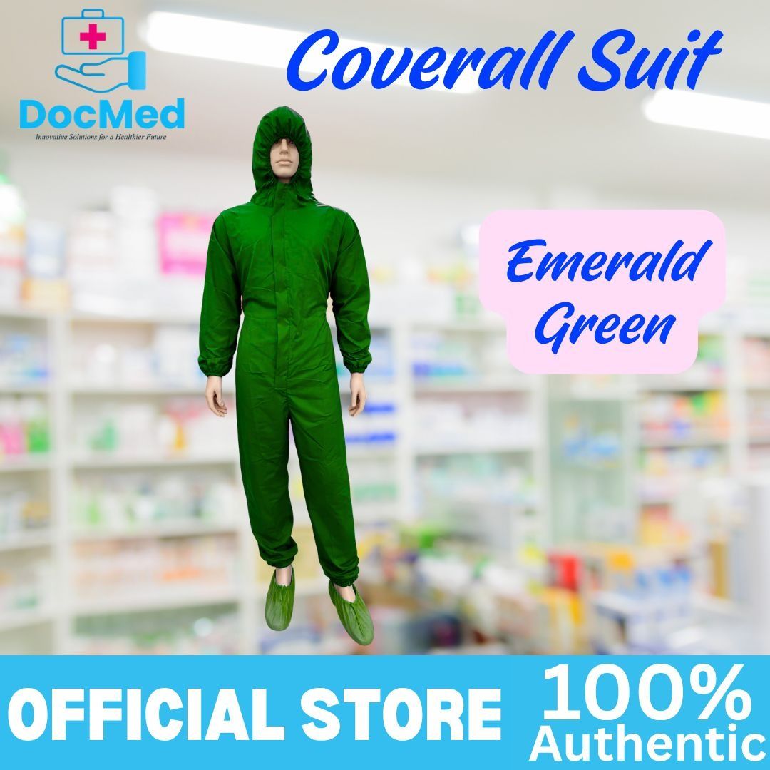 DOCMED MICROFIBER COVER ALL SUIT (EMERALD GREEN) (Category: Medical Supplies & Tools) located in Quezon City. Submitted by zee_010200 (Listing ID 1465245467, Image 1). Description: - Brand: DocMed - Color: Vibrant Emerald Green - Set includes: Full body protective coverall suit with attached hood and matching footwear covers - Condition: Official store item in genuine packaging - Design: Easy slip-on design for convenience - Ideal for: Work safet