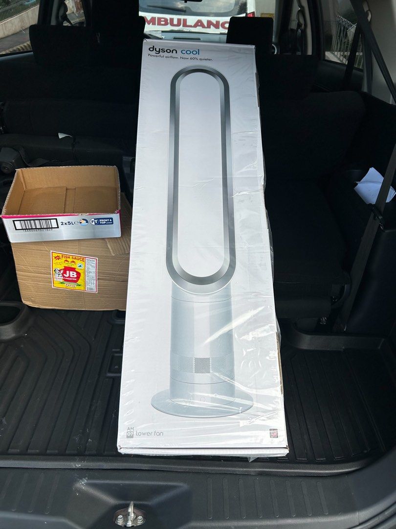 Dyson Cool AM07 Tower Fan White Silver (Category: Fans) located in Manila. Submitted by km11032 (Listing ID 1465219754, Image 3). Description: - Brand: Dyson AM07 Tower Fan - Color: White and Silver - Condition: Brand new, never opened or used, still in original box with plastic film - Features: Powerful yet quiet airflow, oscillation, sleep timer - Inclusions: Original remote control included - just tested in S&R.