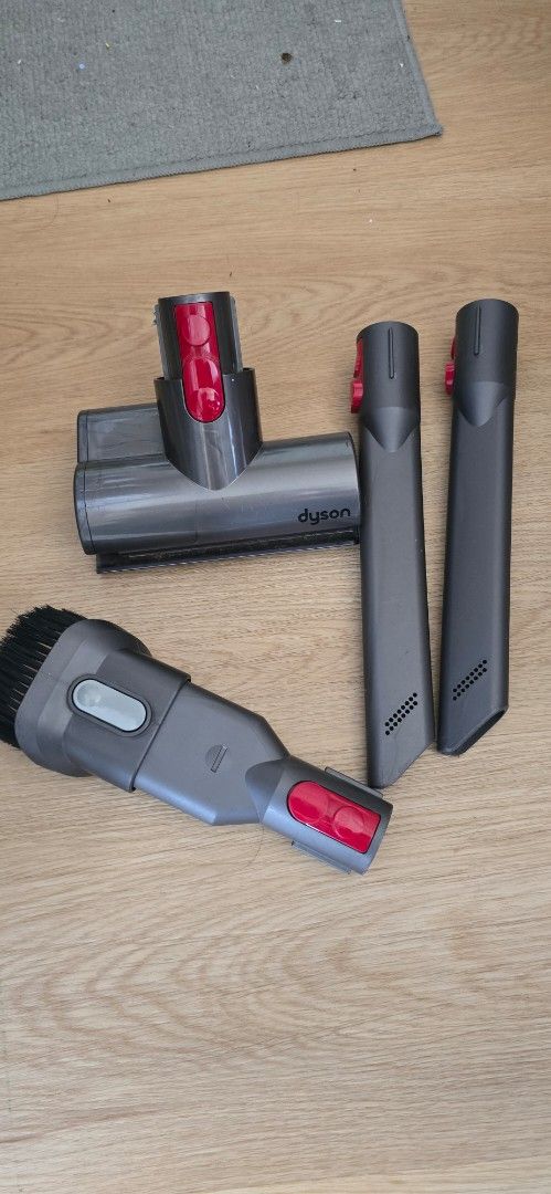 Dyson Vacuum Cleaner Attachments and Motorbar (Category: Vacuum Cleaner & Housekeeping) located in Manila. Submitted by vi_ka (Listing ID 1465310529, Image 1). Description: - Genuine Dyson vacuum replacement parts bundle - Includes: Motorized hair screw tool (purple brush bar), combination brush tool, and 2 crevice tools - Compatible with various cordless Dyson models - Perfect if you lost or need to replace your original attachments.