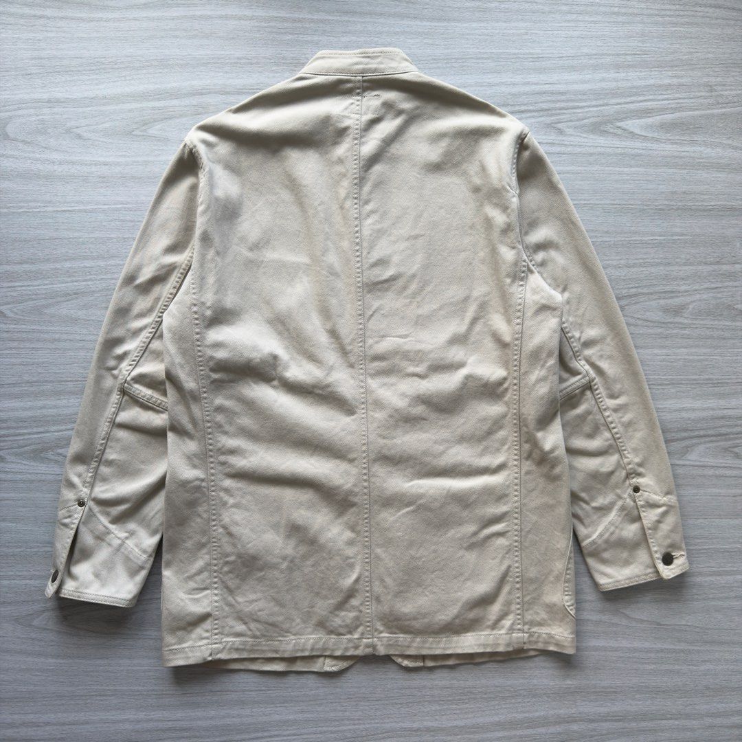 Eddie Bauer 1990s Ecro Denim Chore Jacket (Category: Coats, Jackets and Outerwear) located in Zamboanga. Submitted by timelytreasuresthrift (Listing ID 1465213275, Image 2). Description: Eddie Bauer 1990s Ecro Denim Chore Jacket Excellent Condition Actual measurements (Inches): 31 Length 22.5 Armpit to armpit 17.5 Shoulder 24.5 Sleeve Php 1,500 + sf.