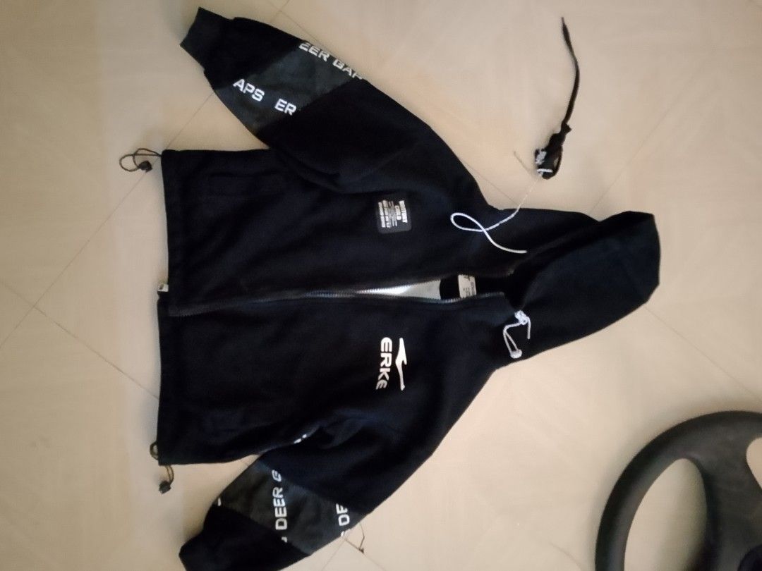 ERKE x "Off-White" Parody Patchwork Hooded Jacket (Category: Activewear) located in Manila. Submitted by mari_123.123 (Listing ID 1465242467, Image 1). Description: ERKE x "Off-White" Parody Patchwork Hooded Jacket.