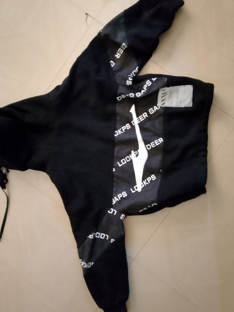 ERKE x "Off-White" Parody Patchwork Hooded Jacket (Category: Activewear) located in Manila. Submitted by mari_123.123 (Listing ID 1465242467, Image 2). Description: ERKE x "Off-White" Parody Patchwork Hooded Jacket.