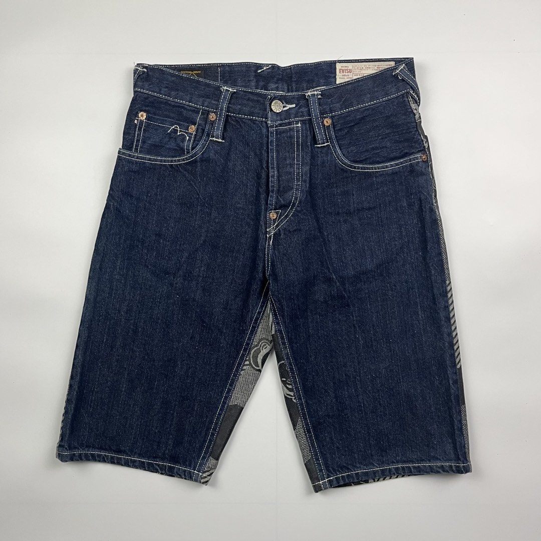 Evisu Patterned Patchwork Denim Short (Category: Shorts) located in Puerto Princesa. Submitted by paradise5300 (Listing ID 1465210657, Image 2). Description: Evisu Patterned Patchwork Denim Short Tagged Size: 30 x 34 Dimensions Inches length: 21.5 Inches waist (width): 15 inseam: 12 thigh opening: 8.5 Condition: Very good Color rate: 9.5 Flaws: None 1,799 shipping fee is not yet included..