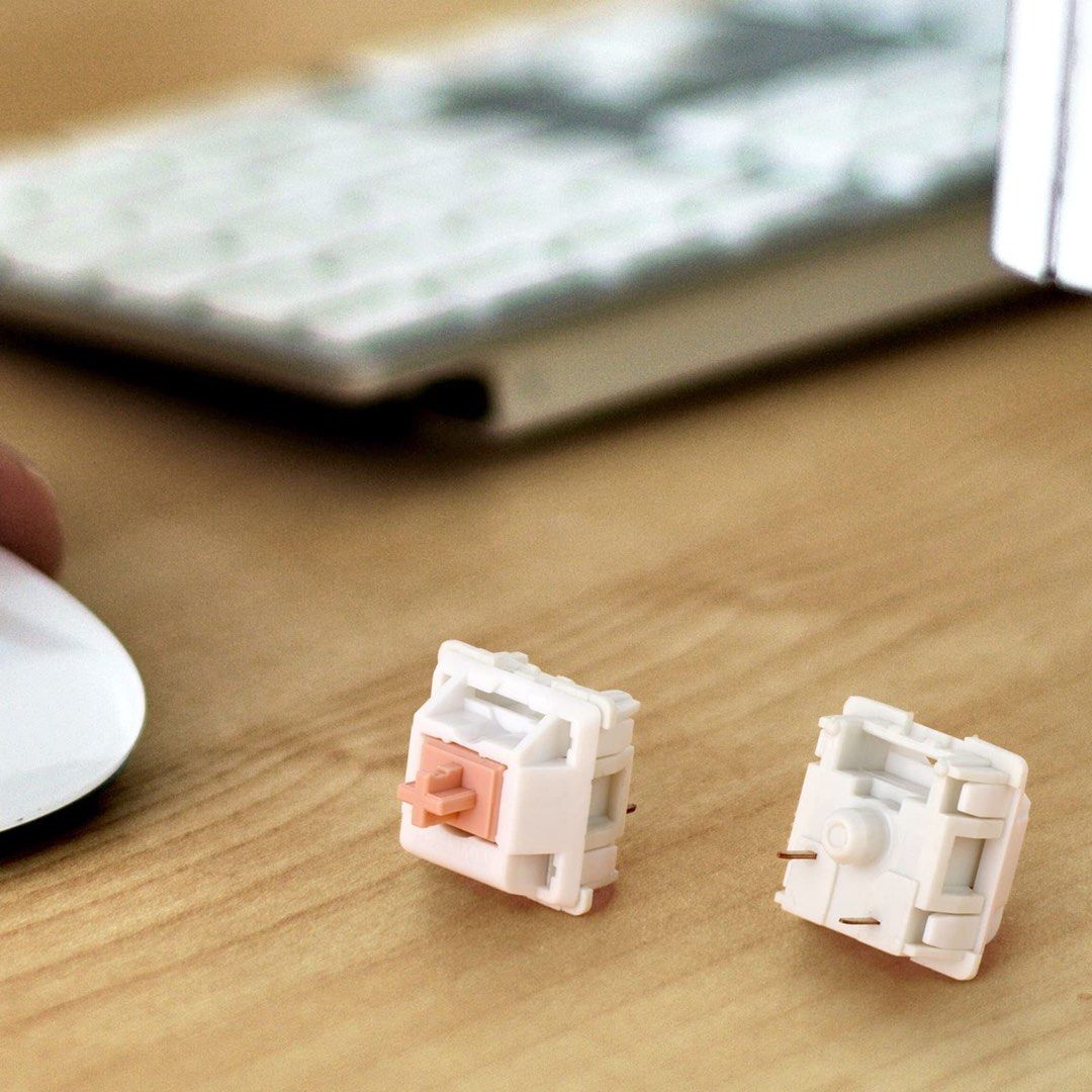 Feker and MMD Holy Pandas (Mixed) (Category: Computer Keyboard) located in Quezon City. Submitted by baileyyy10 (Listing ID 1465340809, Image 1). Description: - Type: Tactile switches - Colorway: White housing with peach stems - Condition: Pulled from a keyboard build, clean pins, works smoothly - Quantity: 65 pcs mixed, with 1 free Gazzew U4T .
