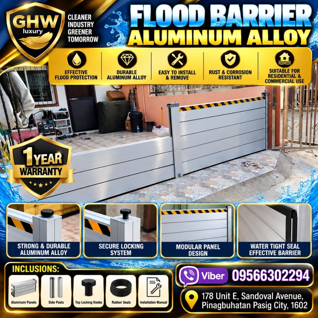 Flood Barrier (Category: Everything Else Others) located in Pasig City. Submitted by ernalyn.22 (Listing ID 1465256303, Image 2). Description: 🏠🌧️ FLOOD BARRIER FOR HOME 🌧️🏠 Protect what matters most with our Reusable Aluminum Flood Barrier System. We deliver Nationawide!! ✅ Strong & durable ✅ Quick installation ✅ Reusable & eco-friendly ✅ Lightweight & easy to store ✅ Customizable size ✅ 100% waterproof ✅ Ideal for front doors, garage doors,