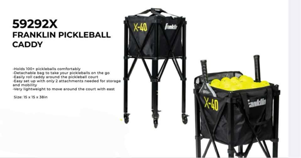Franklin Pickleball Caddy (Category: Other Sports Equipment and Supplies) located in Quezon City. Submitted by mike10sitaldas (Listing ID 1465174316, Image 1). Description: Franklin Pickleball Caddy 7,700 Php / Brand new!! STORAGE: This pickleball caddy holds over 100+ pickleballs on and off the court. The pockets on each side allow for paddle and valuables storage. REMOVEABLE BAG: Easily detach the storage bag to take your pickleballs with you. 