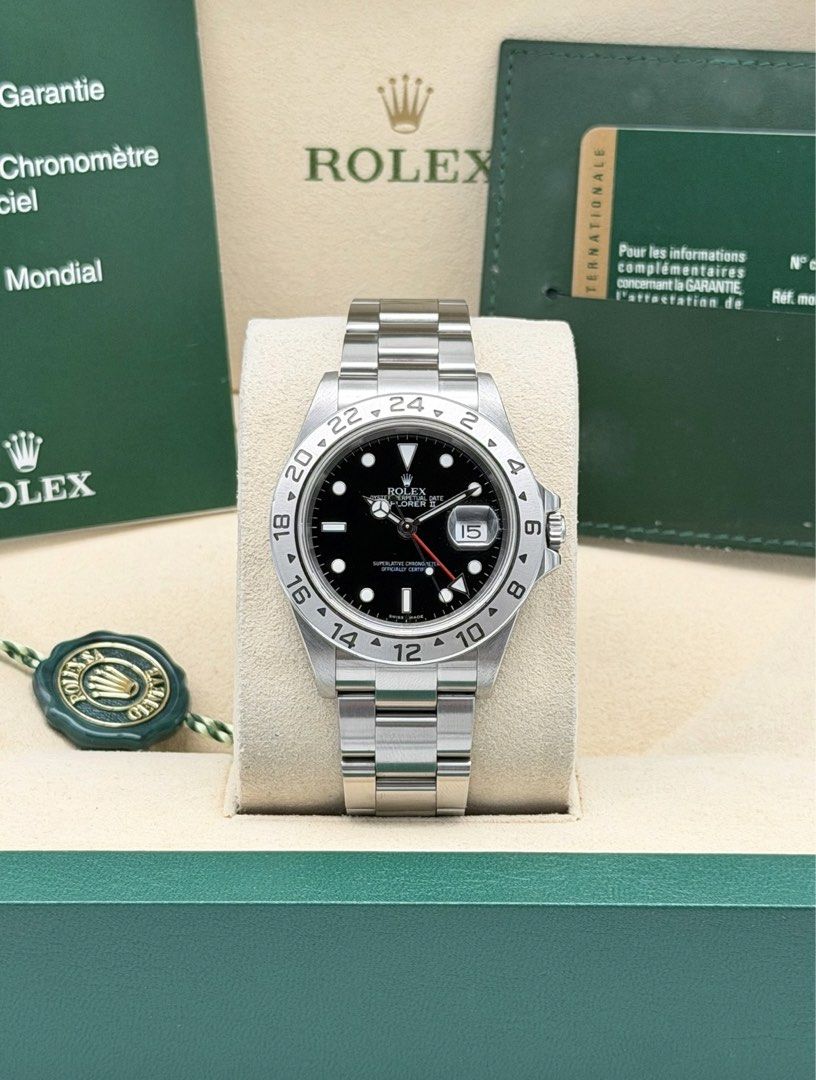 Fullset Rolex Explorer II Black 40mm (Category: Luxury Watches) located in Manila. Submitted by timelesseleganceph (Listing ID 1465197046, Image 1). Description: Fullset Rolex Explorer II Black 40mm Reference 16570 Size 40mm Dated 2007 Transitional Rolex Card not Paper Complete/Fullset - Box, Card, Card Holder, Booklet.