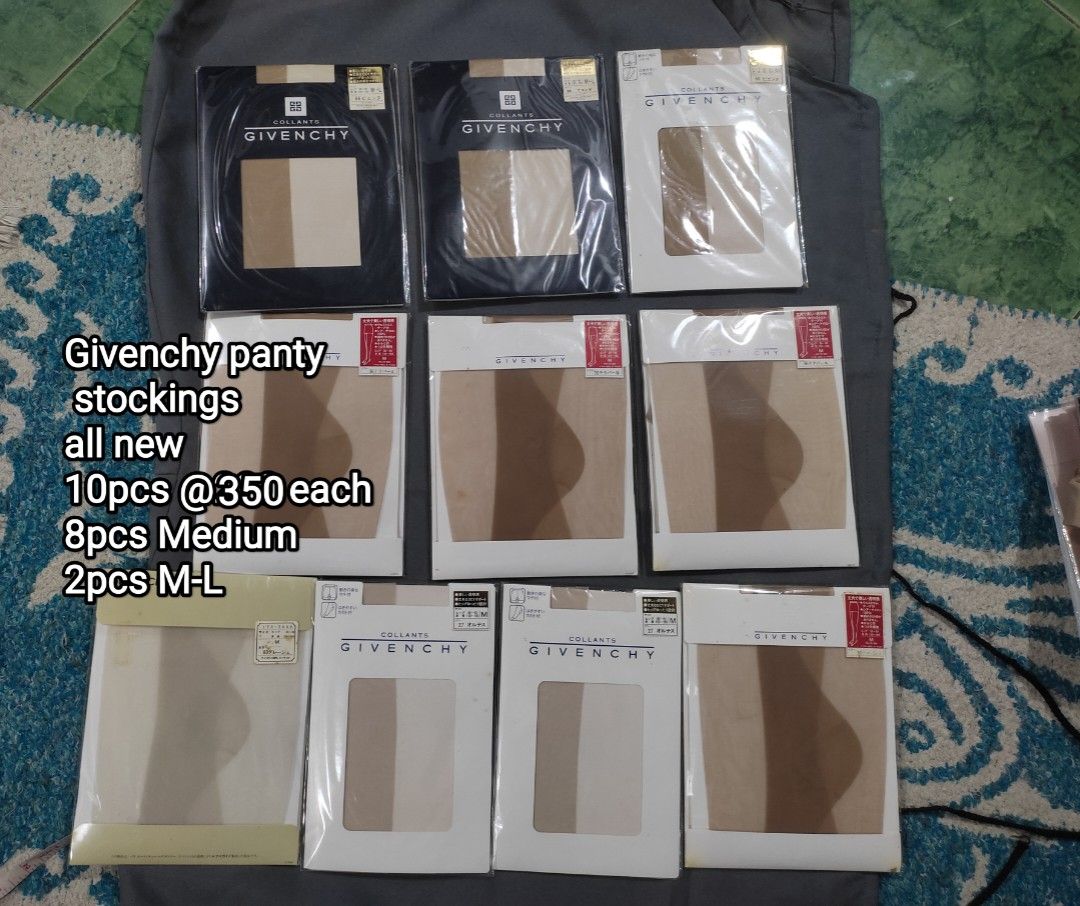 Givenchy panty stockings (Category: Undergarments & Loungewear) located in Cainta. Submitted by allauthenticbymj (Listing ID 1465230975, Image 1). Description: 10pcs @350 each Brand:Givenchy Panty stockings ***buyer shoulders sf LOCATION: CAINTA Courier choices and MOP Gogo express (cod option) LBC (pay sf first-- cop for the item's amount) J&t (gcash payment) Lalamove for same day delivery Gcash payment.