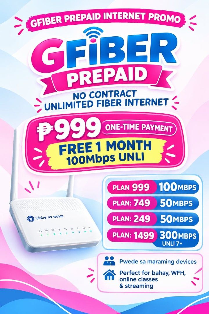 Globe GFiber Unlimited Internet Home Wifi (Category: Announcements) located in Manila. Submitted by bautistatr77856 (Listing ID 1465291143, Image 1). Description: .
