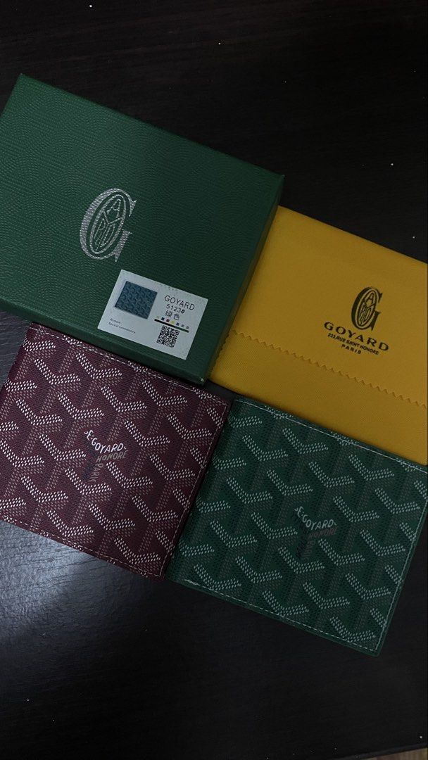 Goyard Bi-Fold Wallet (Category: Luxury Bags & Wallets) located in Manila. Submitted by parengjeyflips (Listing ID 1465266379, Image 3). Description: - Authentic Goyard bi-fold wallet - Features the iconic Goyardine pattern - Includes original box and dust cloth - Available colors: Black, Red, Green - Multiple card slots for organization - Bill compartment for cash - A stylish and functional accessory.