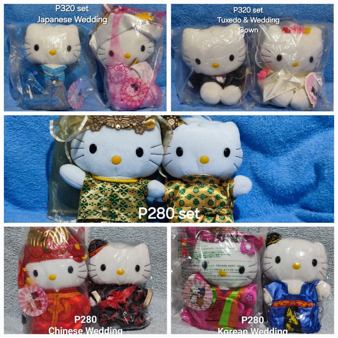 Hello Kitty & Dear Daniel Wedding Plush Toy Sets (Category: Plushies & Soft Toys) located in Baguio. Submitted by abigailmyra (Listing ID 1465373235, Image 1). Description: - Hello Kitty & Dear Daniel wedding plush set representing 5 diverse cultures - Includes Japanese Wedding, Tuxedo & Gown, Malay Wedding, Chinese Wedding, and Korean Wedding (SOLD)pairs - Features traditional outfits with intricate embroidery and detailed accessories - Conditio