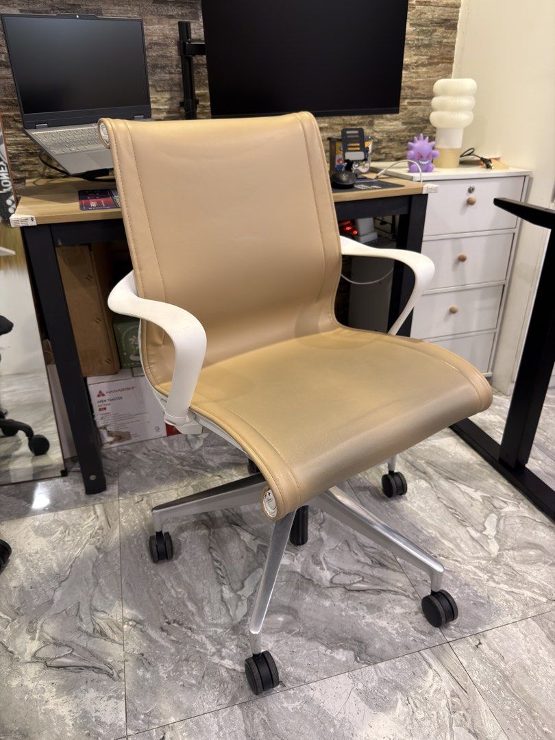 Herman miller setu chair (Category: Office Furniture & Fixtures) located in Marikina City. Submitted by antipolothrifts (Listing ID 1465265728, Image 1). Description: For sale Herman Miller Setu Office Chair – Tan / White Selling my Herman Miller Setu chair in a beautiful tan and white colorway. A sleek, minimalist chair that works great for a home office, executive workspace, study, or modern interior. Details: * Aluminum/metallic 5-star base * 