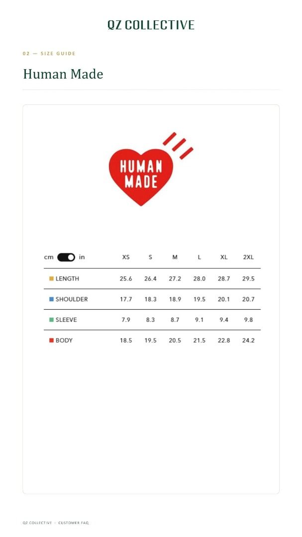 Human Made Size Guide Chart (Category: Tshirts & Polo Shirts ) located in Paranaque City. Submitted by kkszpt (Listing ID 1465235456, Image 3). Description: Heart Graphic T-Shirt Code: HM31TE050 ON HAND • XL PRE-ORDER Other sizes available. 50% DP to secure your slot. Cutoff: October 7 ETA: October 14 🚚 Nationwide via LBC 🏍️ Metro Manila via Grab Express 📍 Free shipping within Pasay, Parañaque & Las Piñas.