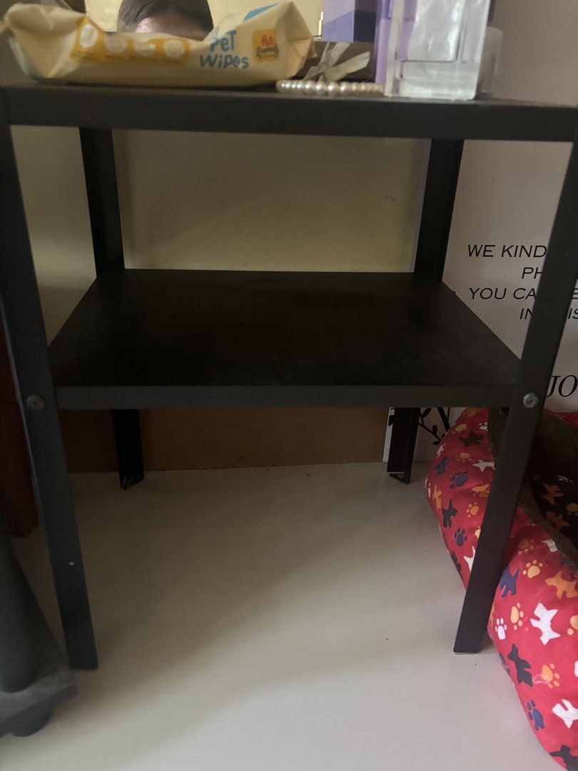 IKEA KNARREVIK Black Nightstand Bedside Table (Category: Shelves, Cabinets & Racks) located in Manila. Submitted by jobithings (Listing ID 1465196501, Image 1). Description: - Brand: IKEA KNARREVIK - Color: Sleek black - Dimensions: 37 x 28 x 45 cm - Features: Two sturdy metal shelves - Condition: Clean, well-maintained - Perfect for: Small spaces, tight corners, and compact bedrooms - Fulfillment: Pick up or local delivery arranged.