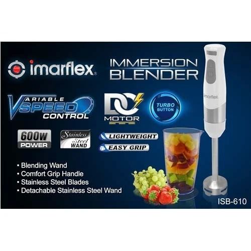 IMARFLEX ISB-610 - Immersion Blender (600w) - 700ML (Category: Bakeware) located in Manila. Submitted by abot.ph.17846 (Listing ID 1465219506, Image 3). Description: Specifications Model: ISB-610 Power: 600W Box Dimension: 110*110*400mm Unit Dimension: 6.3cm (Diameter) x 37.7 (H) cm .