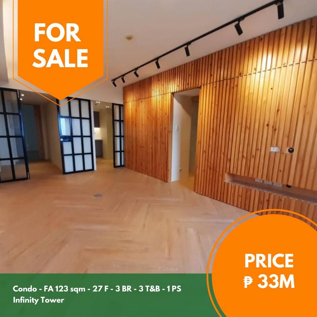 Infinity Tower 3 BR unit (Category: Apartments & Condos) located in Quezon City. Submitted by jmpgutierrez (Listing ID 1465177614, Image 1). Description: For sale: Infinity Tower 3 BR unit Infinity Tower, Bonifacio Global City, Taguig City Floor area: 123 sqm 27th floor Newly renovated 3 BR 3 T&B Maid’s quarters with own T&B Tajima flooring Wooden wall panel with secret doors Italian tiles in all bathrooms Porcelana brand in bathrooms Semi-furnis