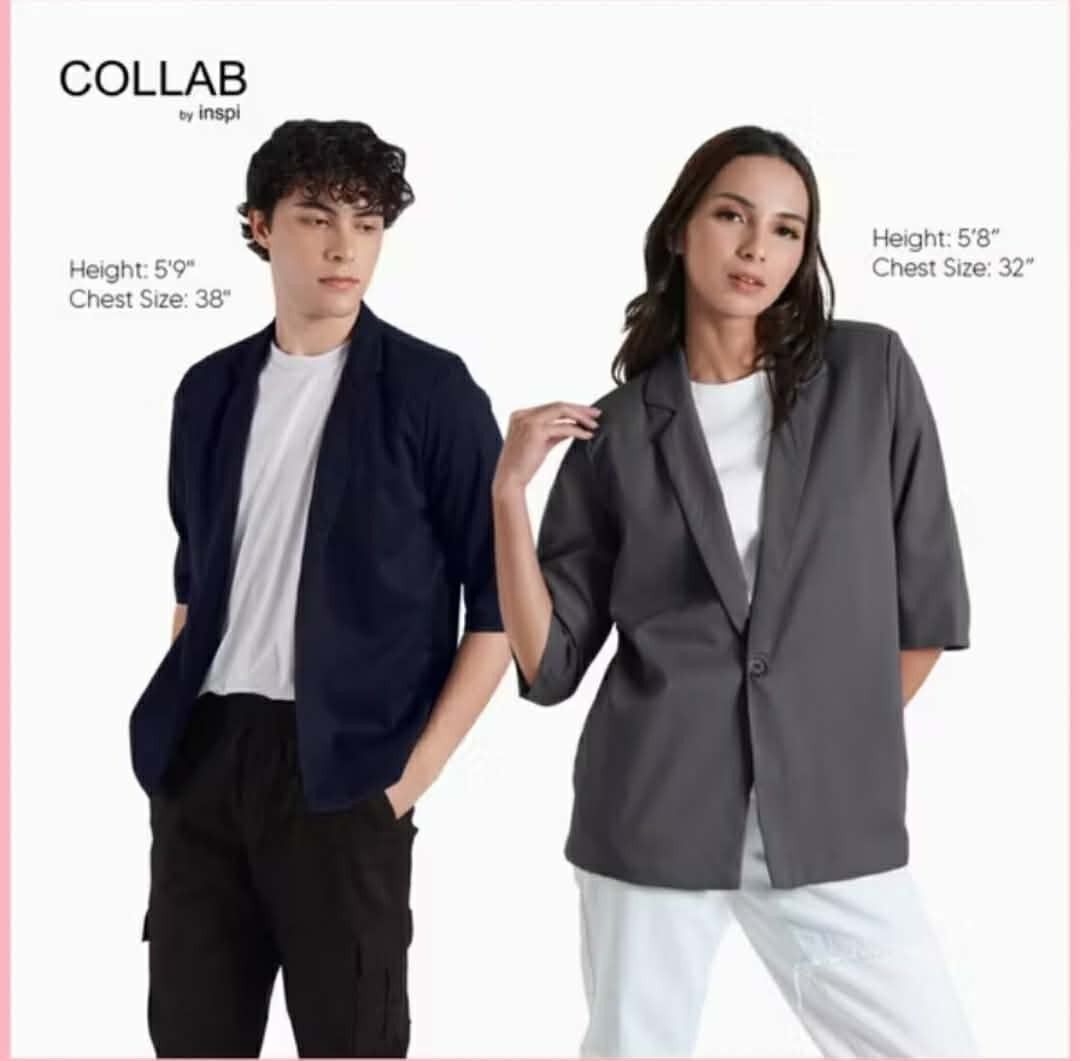 Inspi Dark Grey 3/4 Sleeve Blazer (Category: Coats, Jackets and Outerwear) located in Laoag. Submitted by pa-010 (Listing ID 1465234339, Image 3). Description: INSPI Coat Blazer Dark Gray (Not Navy Blue) Size Small (Width: 19", Length: 26", Sleeves: 14") Ideally for smaller body frames With Notched Collar, 3/4 Sleeve & Single Button With Inside Pocket Suitable for office and daily look Made with Twill Fabric Location: Ilocos Norte MOP: PNB/GCASH 