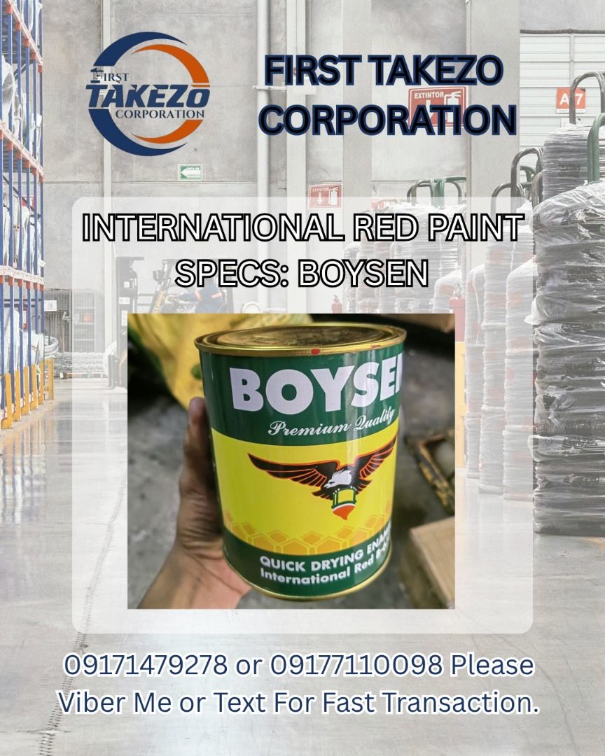 INTERNATIONAL RED PAINT SPECS: BOYSEN (Category: Construction Tools & Equipment) located in Manila. Submitted by joeyroque09 (Listing ID 1465194315, Image 1). Description: INTERNATIONAL RED PAINT SPECS: BOYSEN.