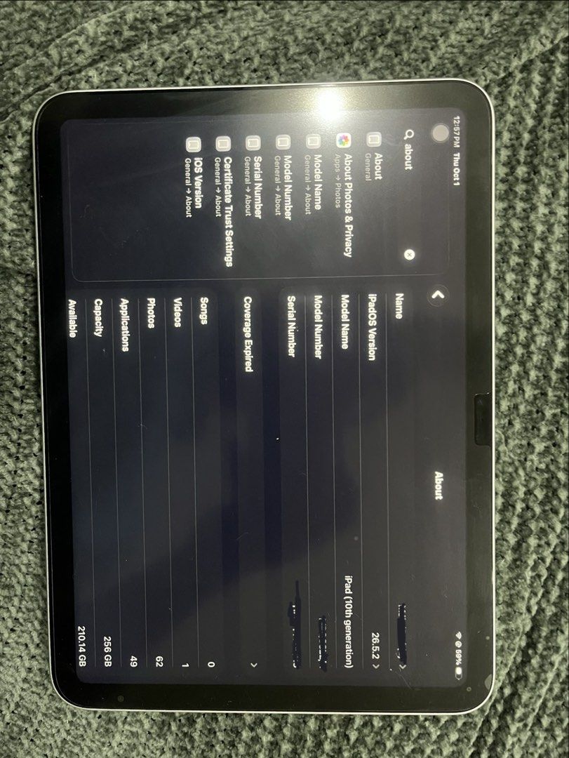 IPAD 10 WIFI 256GB (Category: iPad) located in Makati City. Submitted by skippydeclutters (Listing ID 1465246719, Image 2). Description: FOR SALE: iPad 10th Generation 256GB 📱 Model: iPad 10th Gen 💾 Storage: 256GB 📶 Connectivity: Wi-Fi 🎨 Color: Silver 🔋 Battery: Good condition 📦 Condition: Like New with box 🔌 Inclusions: Matte Paper Screen Protector, Charger with silicone and string protector Price: ₱24,000 ✅ 256GB large storage ✅ Fully fu
