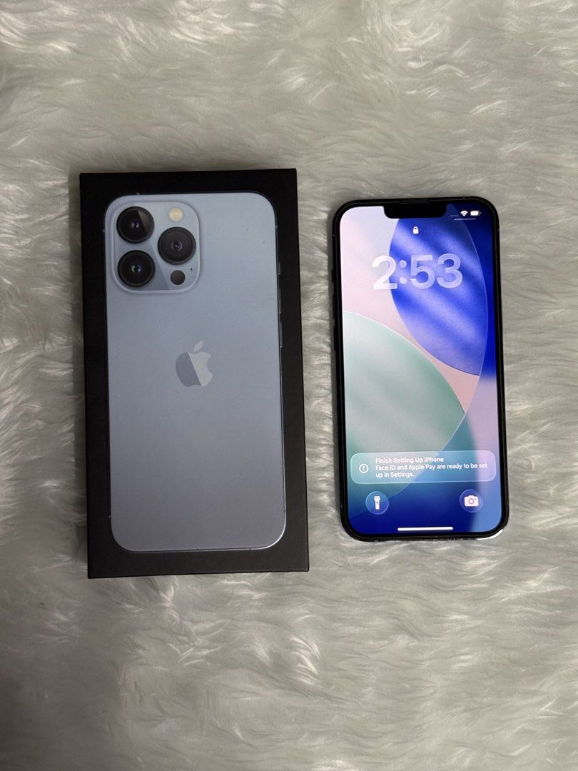 Iphone 13 Pro (NOT PROMAX) (Category: iPhone 13 Series) located in Manila. Submitted by somi999 (Listing ID 1465271233, Image 2). Description: Iphone 13 Pro (NOT PROMAX) 128GB FU Sierra Blue with original box, tempered glass, case 100% Battery Health | Replaced batt genuine No sim restrictions with signs of usage normal for 2nd hand phone +extra tempered glass and phone cases ₱20,000 FIXED rfs: upgrade Location: SM San Lazaro, Manila Open for mee