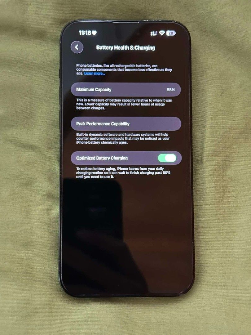 iPhone 14 Pro Max 256GB (Category: iPhone 14 Series) located in Lubao. Submitted by heyyydi (Listing ID 1465218646, Image 2). Description: - Model: iPhone 14 Pro Max US Variant - Storage Capacity: 256GB - Color: Space Black - Battery Health: 85% - Condition: Well-maintained and fully functional - Meet-up Locations: SM City Pampanga/Lubao or Malolos (by schedule) price is negotiable.