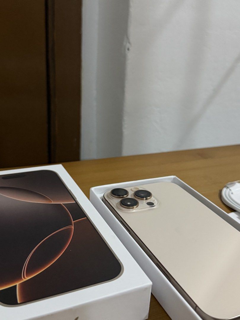 iPhone 16 Pro Max 1TB (Openline) 90 Battery Health (Category: iPhone 16 Series) located in Quezon City. Submitted by sky-the-great (Listing ID 1465213751, Image 2). Description: sale or trade ₱52,800 iphone 16 pro max 1 terabyte storage desert titanium openline 90 battery health still in great condition no unknown or replacement parts all working excellent minor flaw: super liit na dents sa upper not noticeable (see last pic) inclusion: unit unus