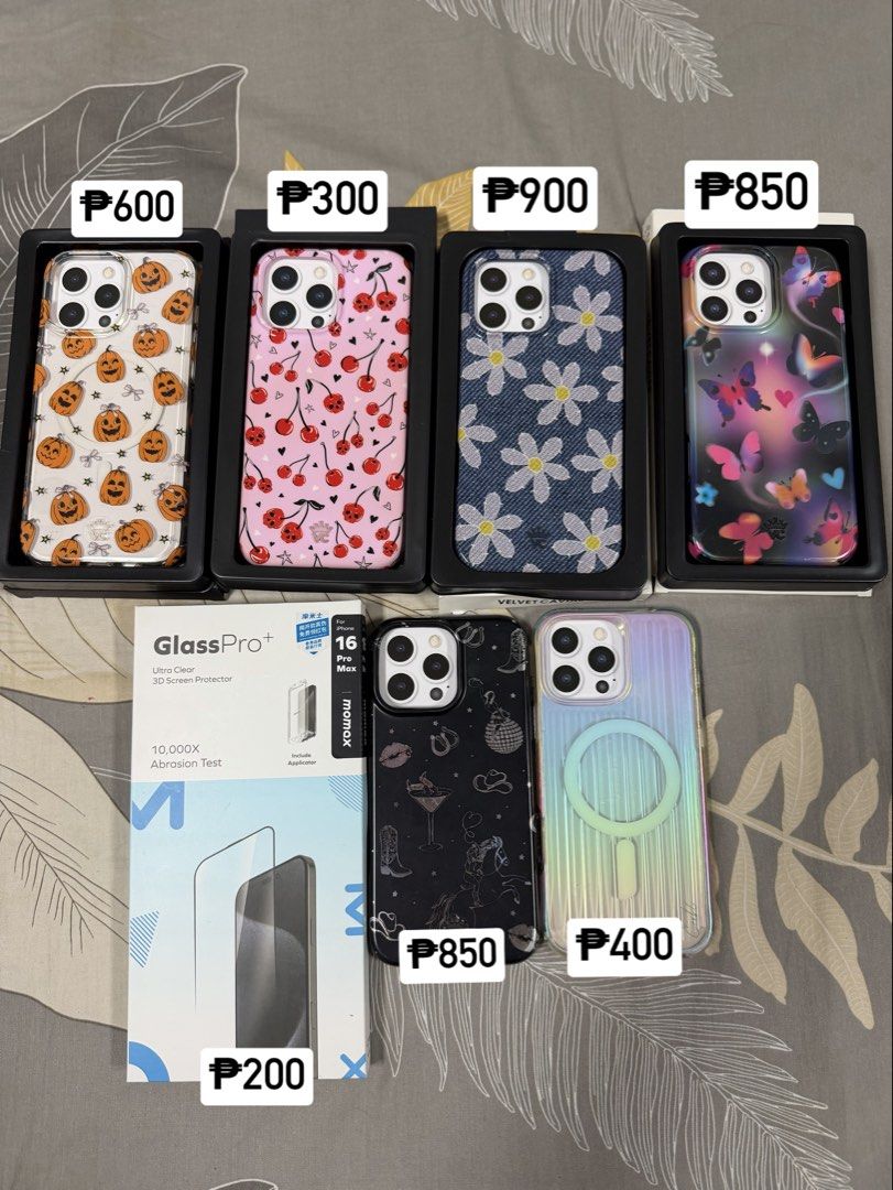 iPhone 16 Pro Max Authentic Cases (Category: Cases & Sleeves) located in Marikina City. Submitted by mdespiritu (Listing ID 1465284196, Image 1). Description: Cases for iPhone 16 Pro Max All are authentic Velvet caviar Coehl Momax tempered glass Take all - ₱4,000 + 3 additional cases (2 are branded).