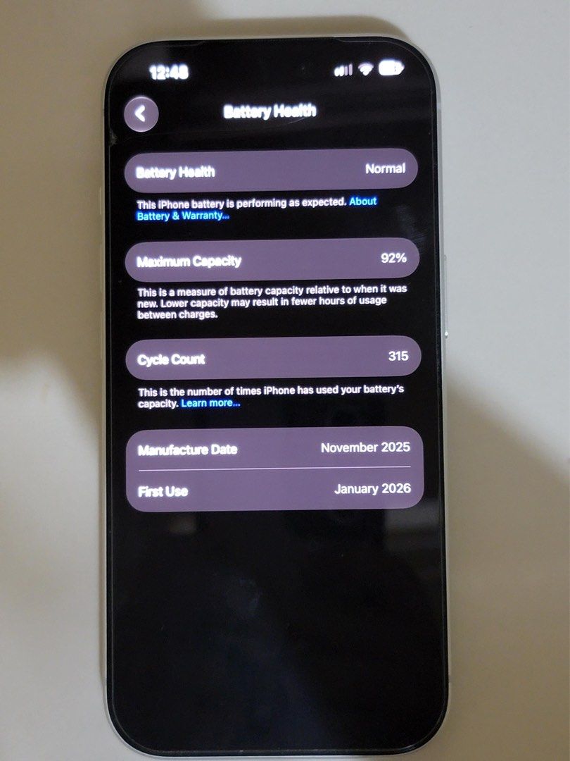 iPhone 17 Pro (NEGO) (Category: Early Generation Mobile Phones) located in Manila. Submitted by isdeeee (Listing ID 1465208508, Image 3). Description: - Color: Silver - Condition: Clean casing, side buttons, display, and ports; works smoothly for daily use - Battery Health: 92% maximum capacity (315 cycle counts) - History: First used in January 2026 - NO DENTS or SCRATCHES, only crack tempered glass - Up to date Software .