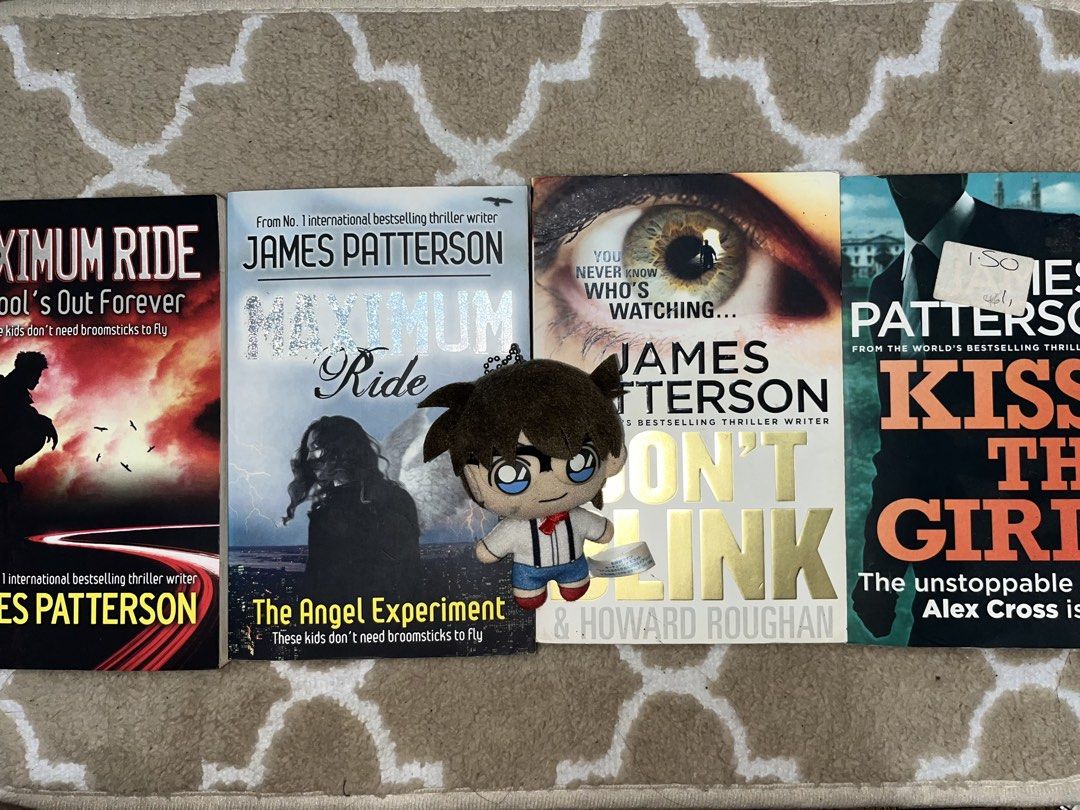 James Patterson Book Bundle - Maximum Ride & Alex Cross (Category: Storybooks) located in Tarlac. Submitted by yuejunnie (Listing ID 1465249612, Image 1). Description: - Bundle of 4 thrilling James Patterson paperback novels - Includes: Maximum Ride: The Angel Experiment, Maximum Ride: School's Out Forever, Don't Blink, and Kiss the Girls - Condition: Normal shelf wear on edges and spines; price sticker on one cover - Selling to clear out bookshe